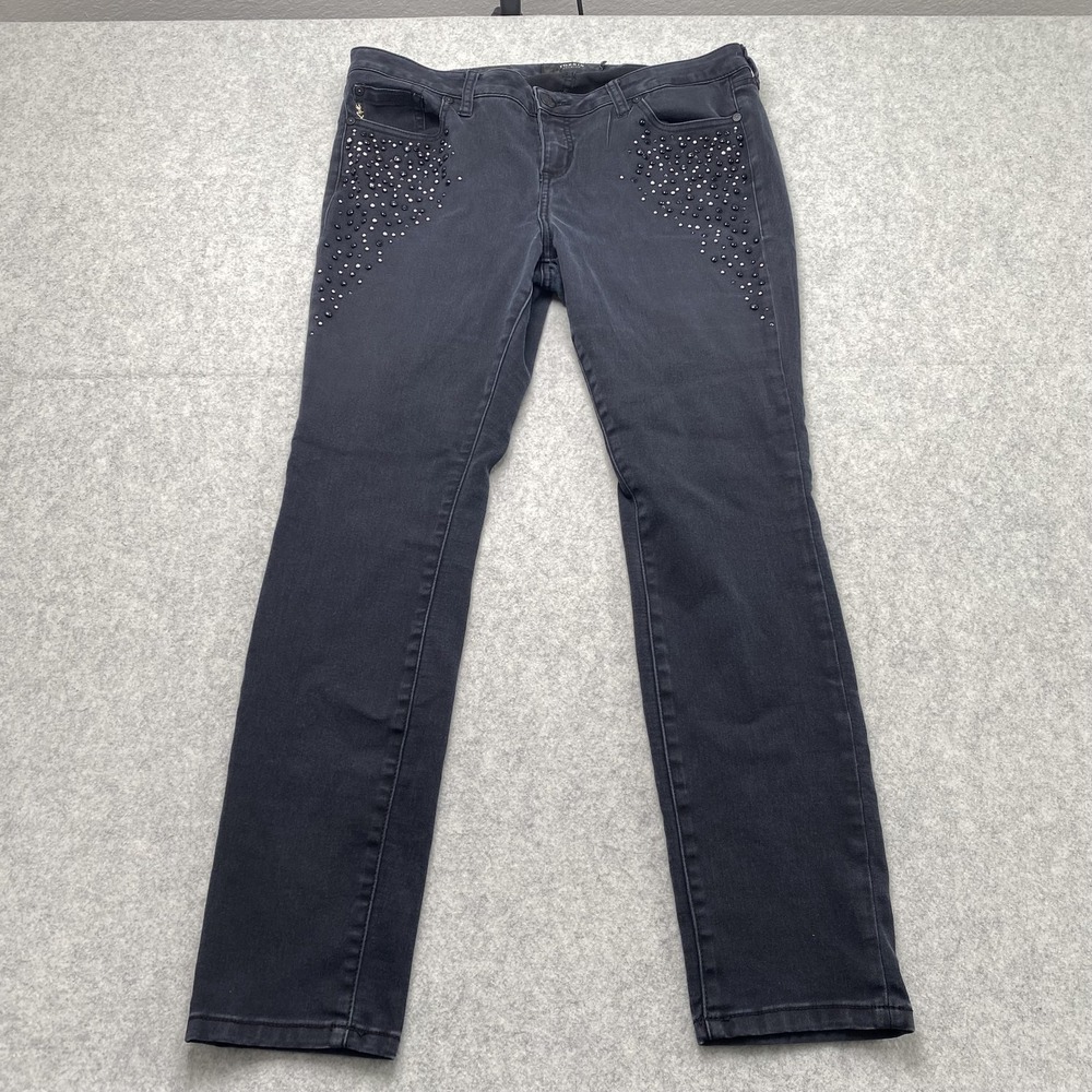 Torrid Premium Womens 18 Skinny Jeans (37x29) Black Studded Rhinestone Stretch